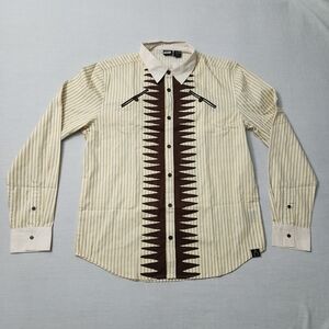 Star Wars Men's Large Y2K Tribal Chewbacca Wookie Yellow Striped Button Up Shirt